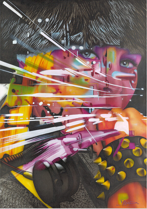 Chapka, peinture de Williams Raynaud, canvas 160 x 120, acrylique et spray