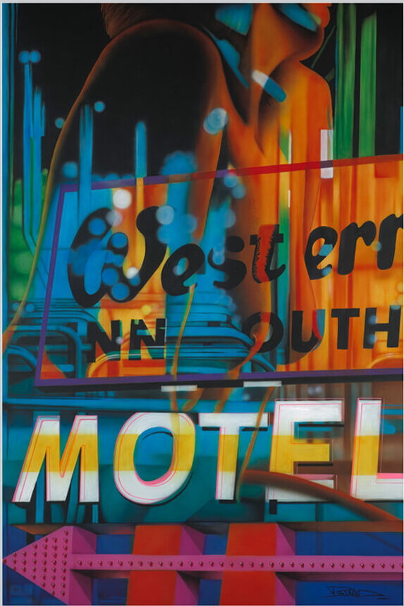 Motel, peinture de Williams Raynaud, (collection privée) canvas 120 x 80, acrylique et spray